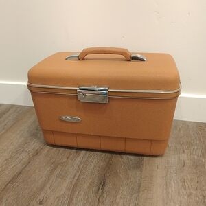 Vintage Sears Butterscotch Hard Shell Train Travel Mske-up Case With Mirror